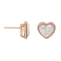 18K Rose Gold Heart Shaped Diamond Stud Earrings