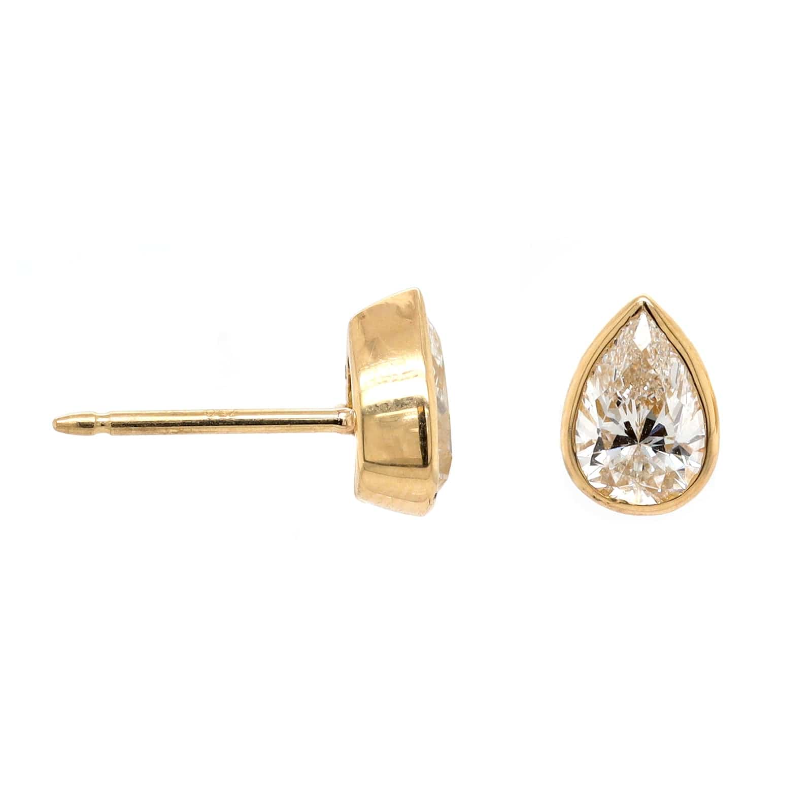 18K Yellow Gold 1CTW Pear Shaped Diamond Stud Earrings