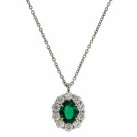Platinum Oval Emerald Diamond Halo Pendant