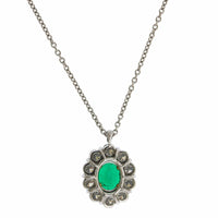Platinum Oval Emerald Diamond Halo Pendant