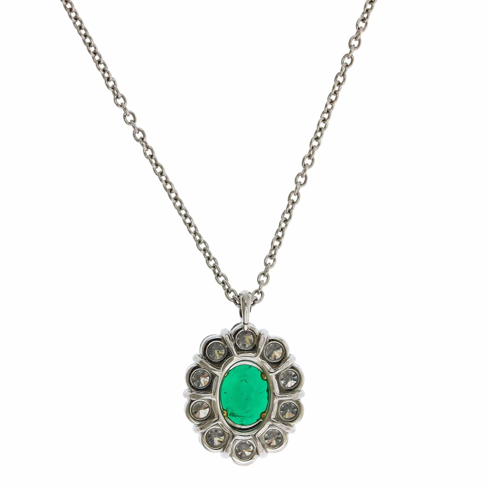 Platinum Oval Emerald Diamond Halo Pendant