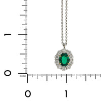 Platinum Oval Emerald Diamond Halo Pendant