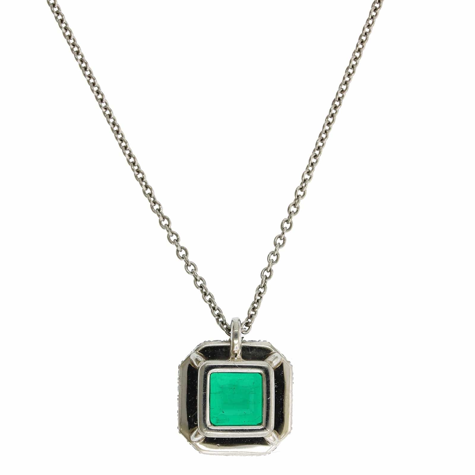 Platinum Emerald Diamond Halo Pendant