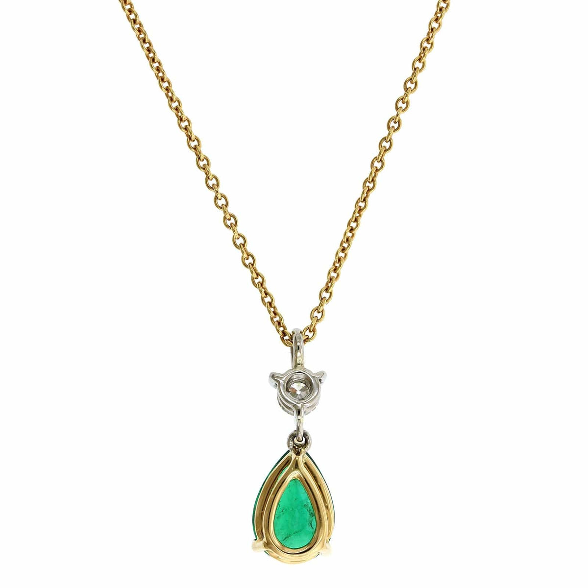18K Yellow Gold Pear Shape Emerald Pendant