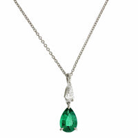 Platinum Pear Emerald & Kite Shaped Diamond Necklace