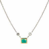 Platinum & 18K Yellow Gold Necklace with a Diamond & Emerald Pendant