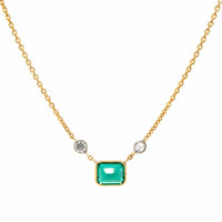 18K Yellow Gold & Platinum Diamond & Emerald Pendant Necklace