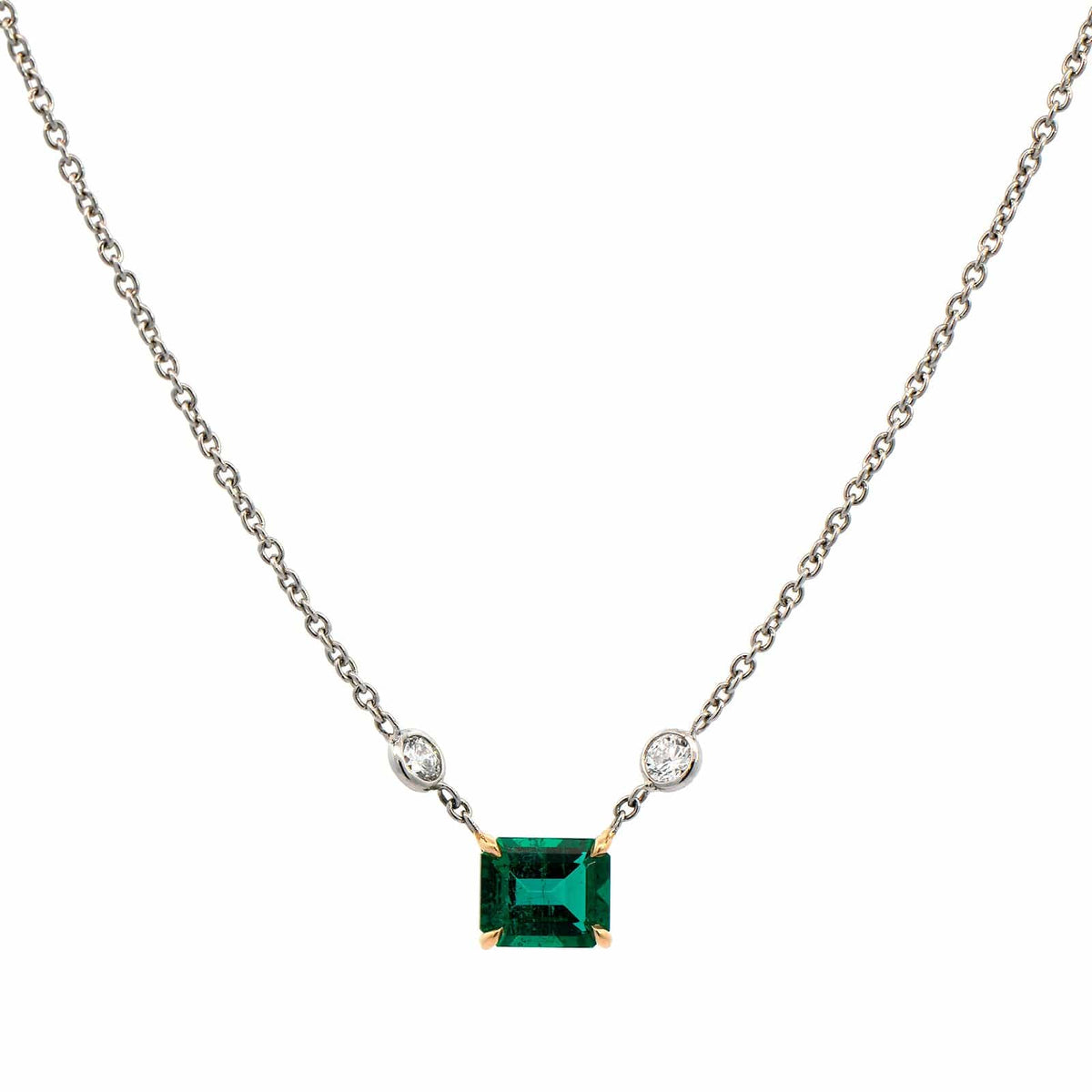 18K Yellow Gold & Platinum Emerald and Diamond Necklace