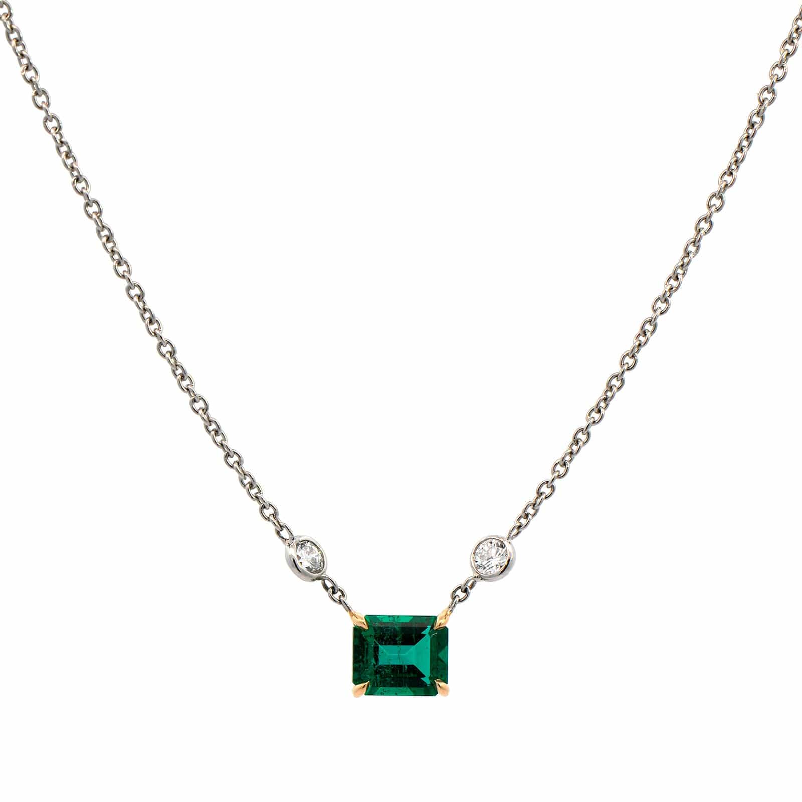 18K Yellow Gold & Platinum Emerald and Diamond Necklace