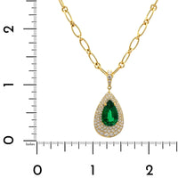 18K Yellow Gold Pear Shaped Emerald and Diamond Pendant Necklace