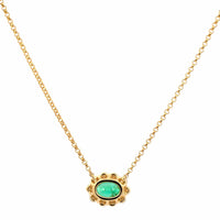 18K Yellow Gold Oval Emerald and Diamond Halo Pendant Necklace