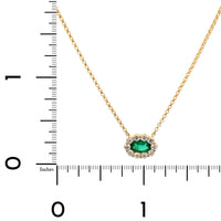 18K Yellow Gold Oval Emerald and Diamond Halo Pendant Necklace