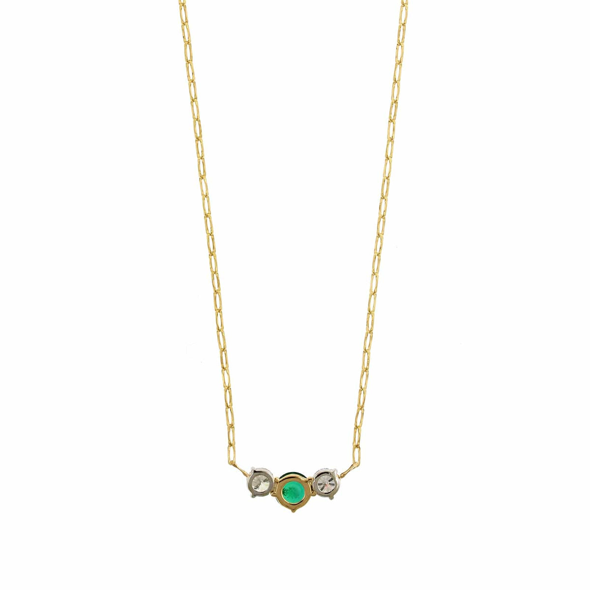 18K Yellow Gold Emerald and Diamond Necklace