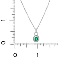 18K White Gold Oval Emerald and Diamond Halo Necklace