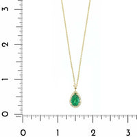 18K Yellow Gold Pear Shaped Emerald and Diamond Halo Necklace