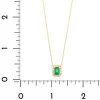 18K Yellow Gold Emerald and Diamond Halo Necklace