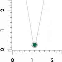 18K White Gold Round Emerald and Diamond Halo Necklace