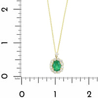 18K Yellow Gold Oval Emerald and Diamond Halo Necklace