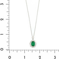 18K White Gold Oval Emerald and Diamond Halo Necklace