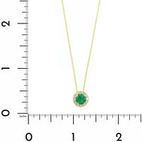 18K Yellow Gold Round Emerald and Diamond Halo Necklace