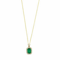 18K Yellow Gold Emerald and Diamond Halo Necklace