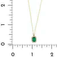 18K Yellow Gold Emerald and Diamond Halo Necklace