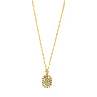18K Yellow Gold Emerald and Diamond Halo Necklace