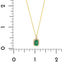 18K Yellow Gold Emerald and Diamond Halo Necklace