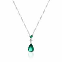 18K White Gold Pear Shaped Emerald and Diamond Necklace