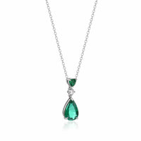 18K White Gold Pear Shaped Emerald and Diamond Necklace