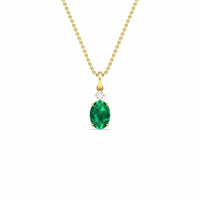 14K Yellow Gold Oval Emerald and Diamond Necklace