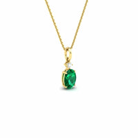 14K Yellow Gold Oval Emerald and Diamond Necklace