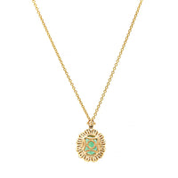 18K Yellow Gold Oval Emerald and Diamond Halo Necklace