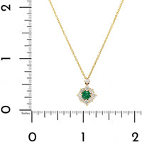 18K Yellow Gold Emerald and Diamond Halo Necklace