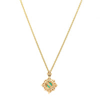 18K Yellow Gold Emerald and Diamond Halo Necklace