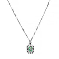 18K White Gold Emerald and Diamond Halo Necklace