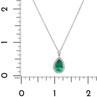 Platinum and 18K White Gold Pear Shaped Emerald and Diamond Halo Necklace