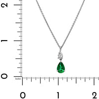 Platinum Pear Shaped Emerald and Diamond Pendant Necklace