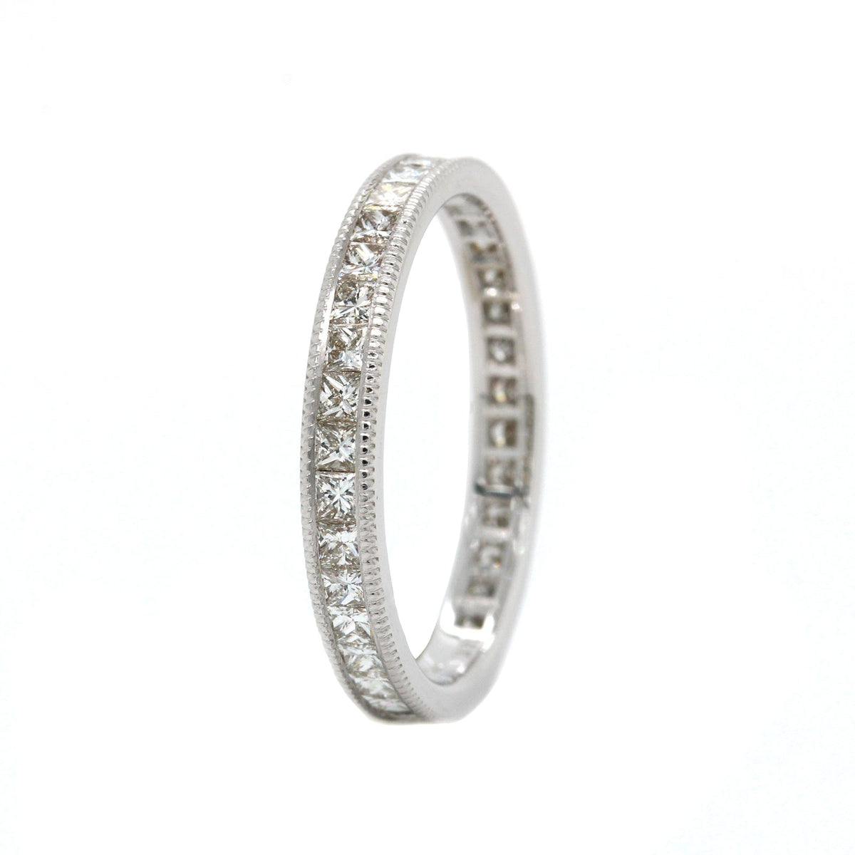 18K White Gold Channel Set Princess Cut Diamond Eternity Band