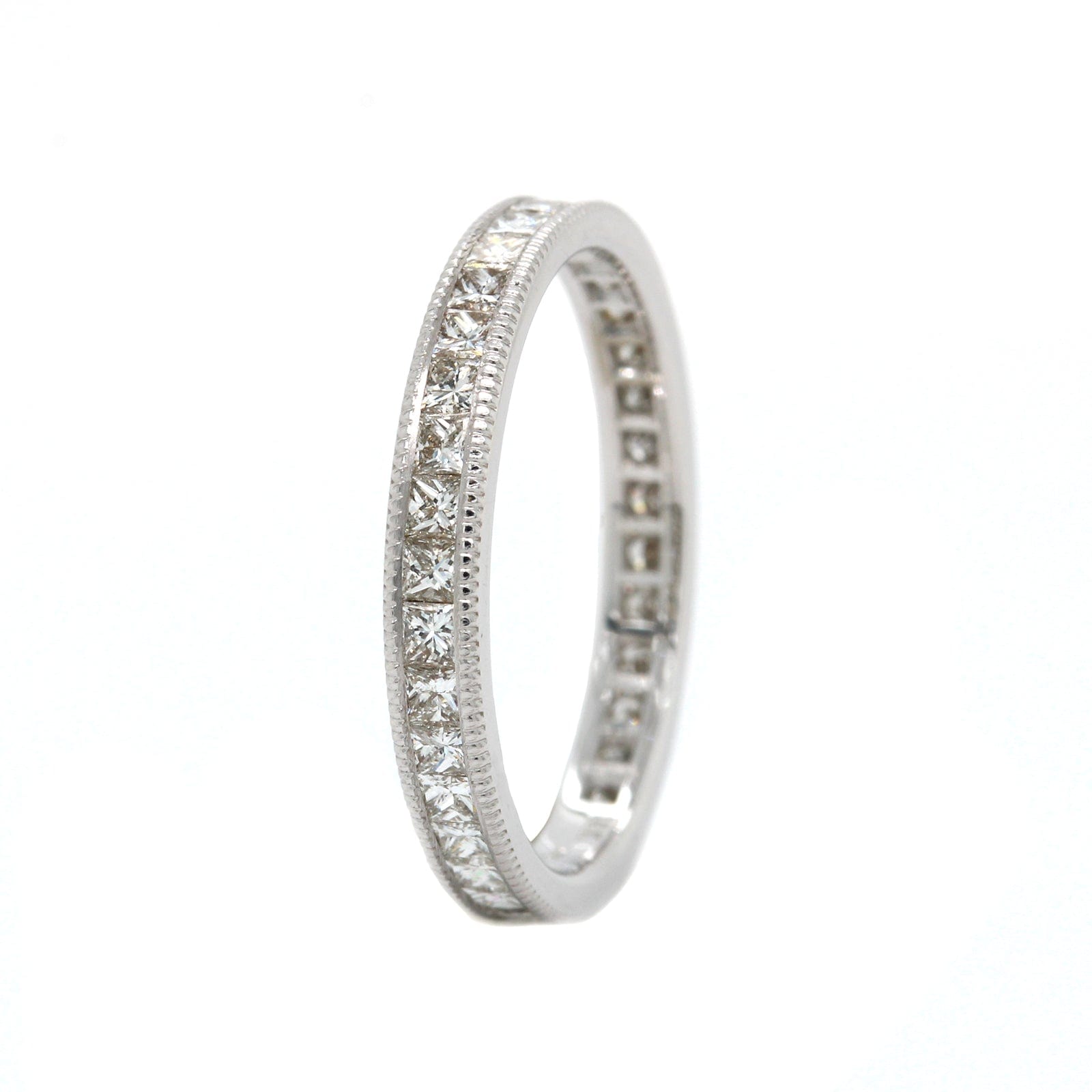 18K White Gold Channel Set Princess Cut Diamond Eternity Band