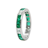 18K White Gold Alternating Emerald & Diamond Eternity Band