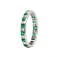 18K White Gold Alternating Emerald & Diamond Eternity Band