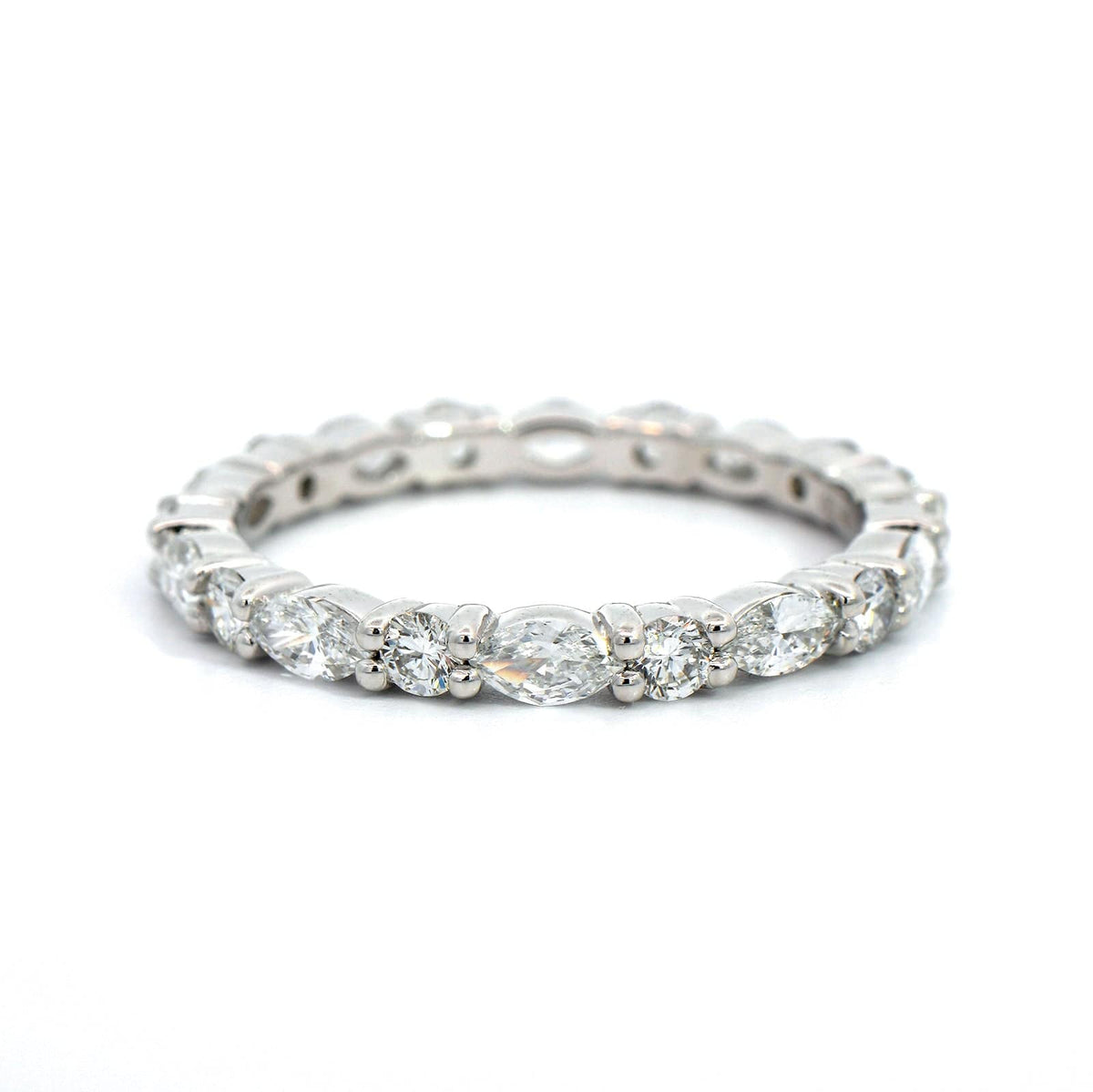 Platinum Shared Prong Alternating with Round & Marquise Shaped Diamond Eternity Band