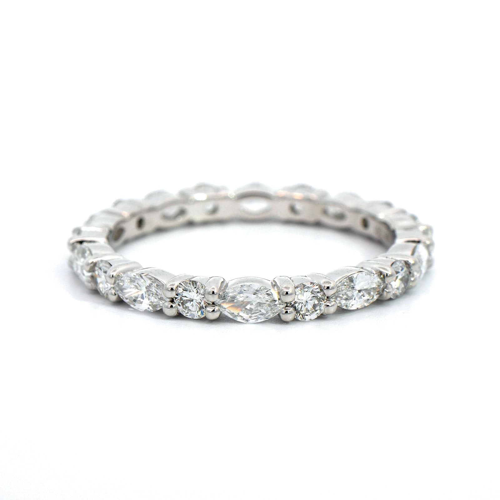 Platinum Shared Prong Alternating with Round & Marquise Shaped Diamond Eternity Band