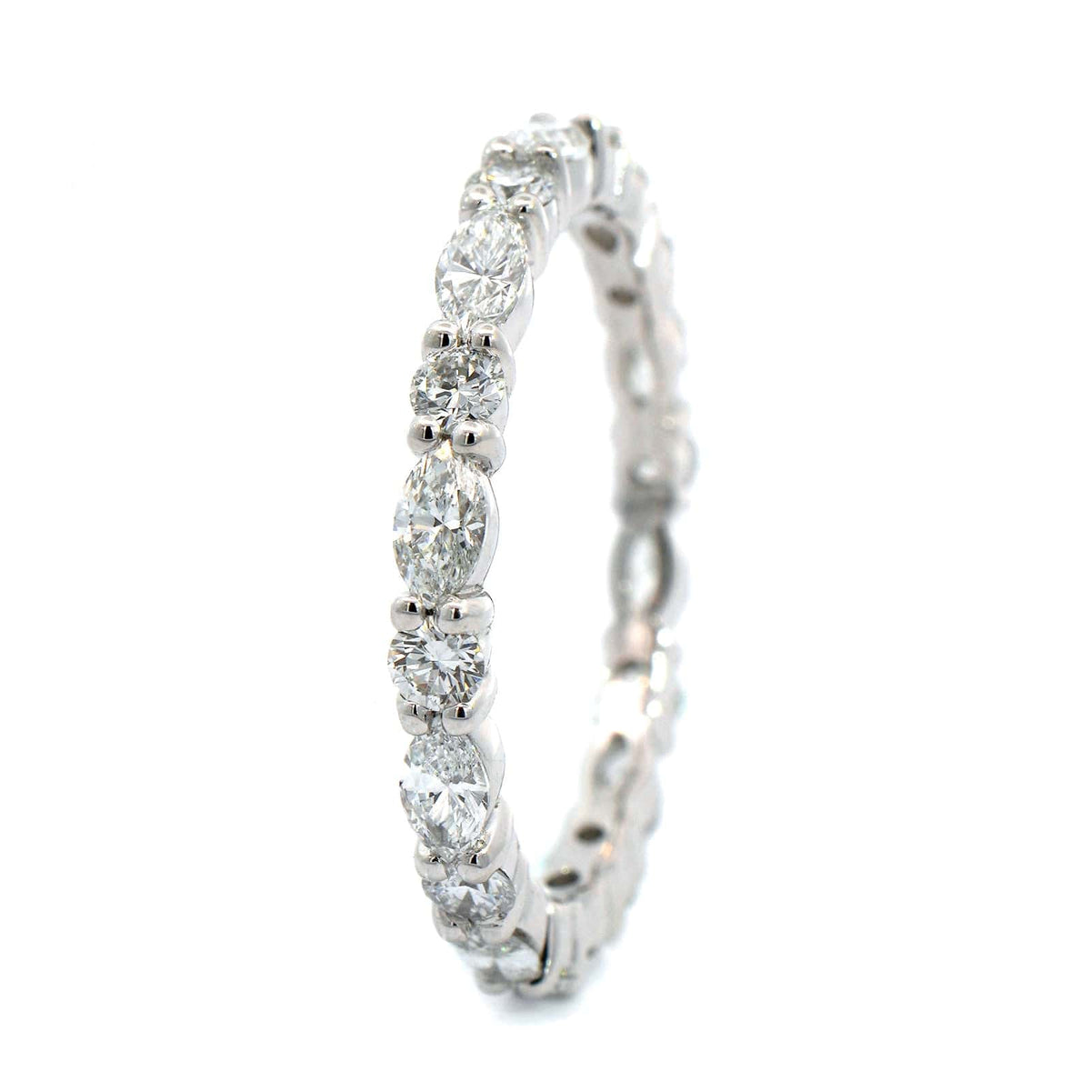 Platinum Shared Prong Alternating with Round & Marquise Shaped Diamond Eternity Band