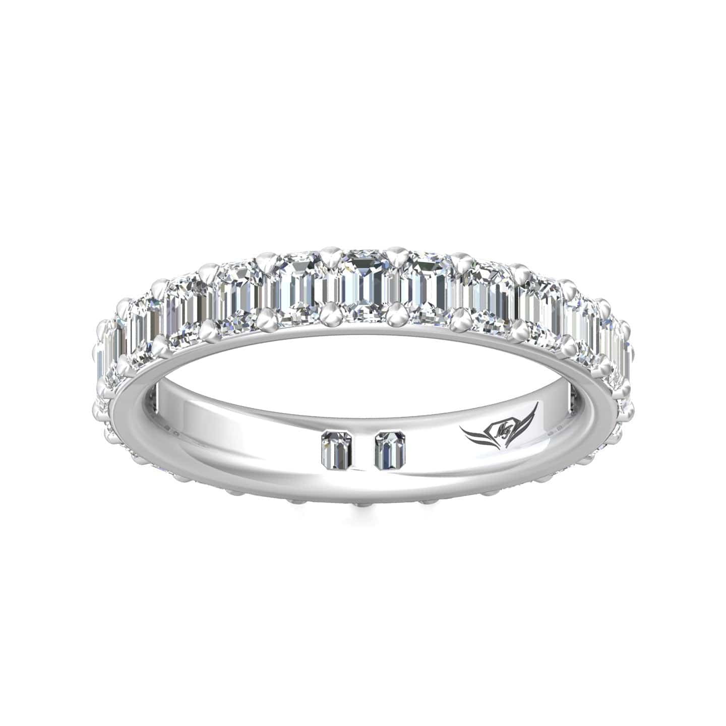 Platinum Emerald Cut Diamond Shared Prong Eternity Band