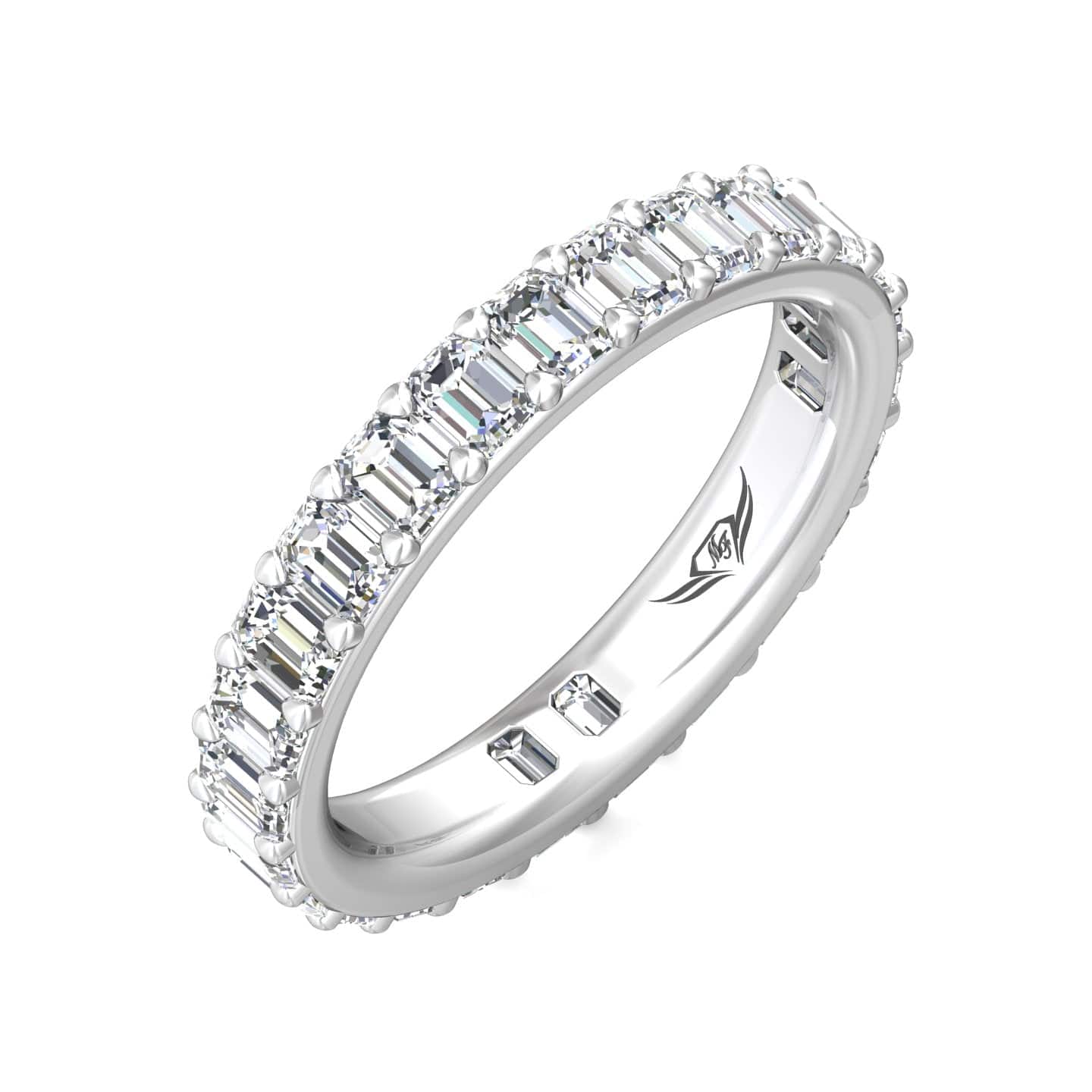 Platinum Emerald Cut Diamond Shared Prong Eternity Band