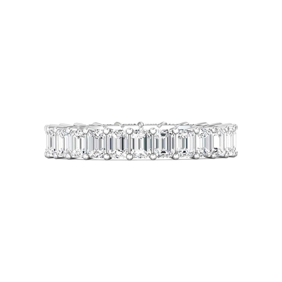 Platinum Emerald Cut Diamond Shared Prong Eternity Band