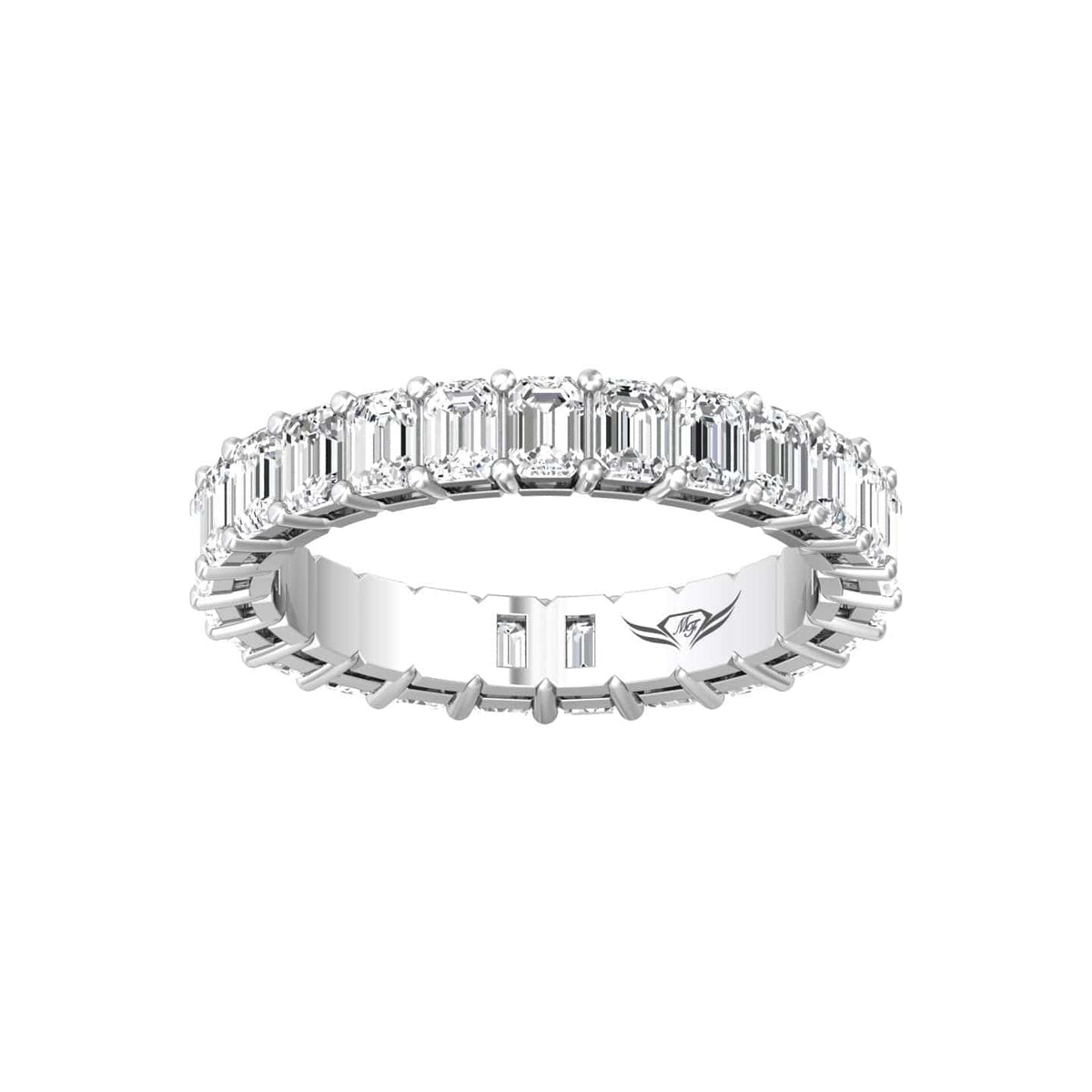Platinum Emerald Cut Diamond Shared Prong Eternity Band