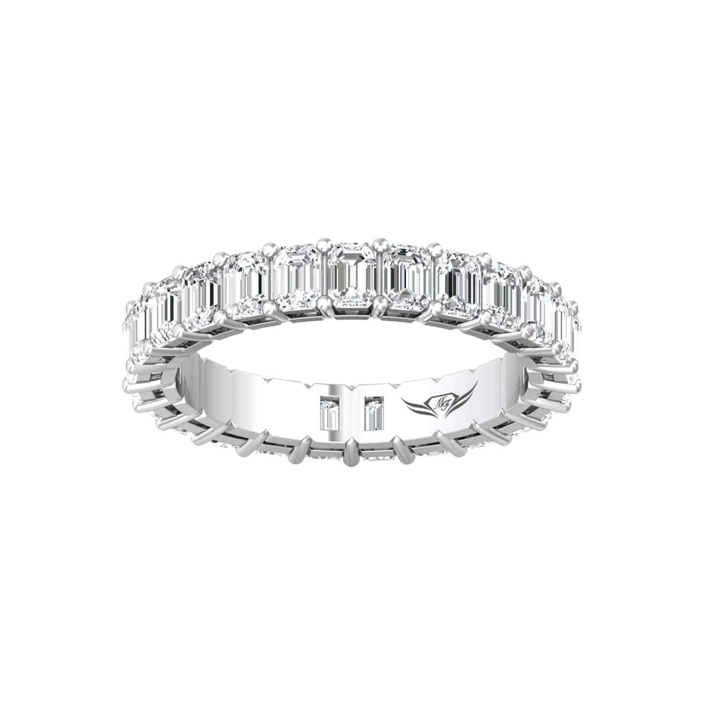 Platinum Emerald Cut Diamond Shared Prong Eternity Band